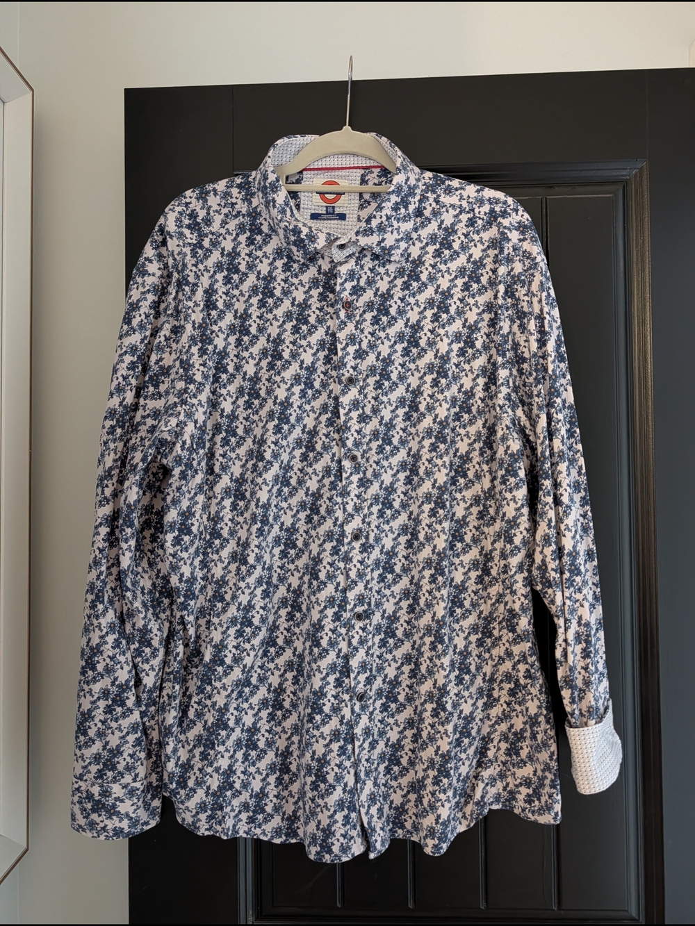 Men's White Shirt with Navy Floral Print